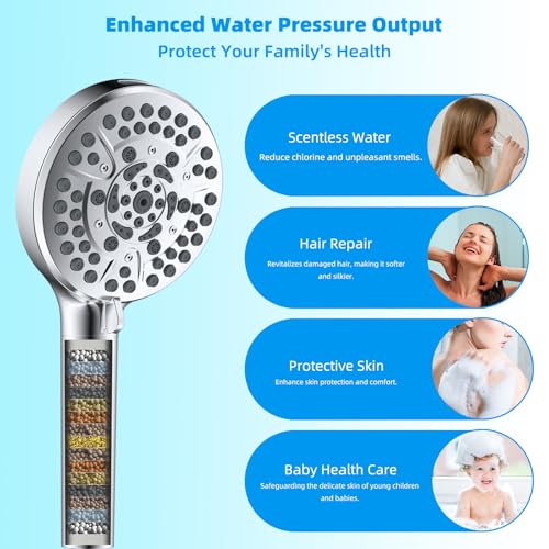 Filtre de douche anti chlore Hibbent 2 rechanges de pommeau pour eau calcaire - 5