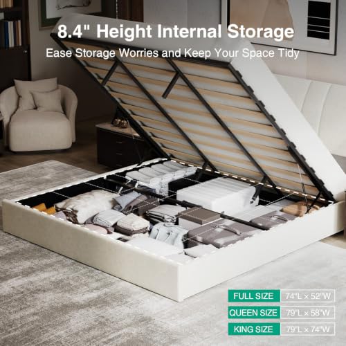 Image of Novilla King Lift Up Storage Bed Frame /Charging Station /LED Light, White