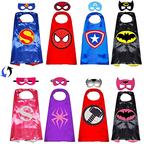 Alaow Superhero Capes With Masks Double Side Dress Up Costumes Festival Christmas Halloween Cosplay Birthday Party For Kids (Double Side-Superheros 4Sest) #TOP5