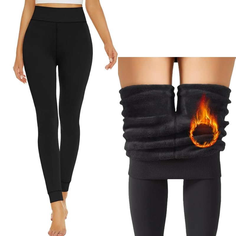 Women's Skinny Fit Nylon Leggings (Fur Leggings-M--Black_Black_S)