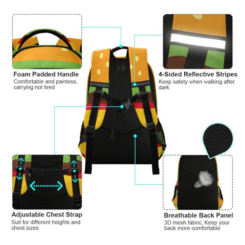 Bookbag Backpack for Teen Knapsack Grade Schoolbag Laptop iPad Tablet Rucksack Girls Boys Students Daypacks with Pockets Print Hamburger Texure On Black4