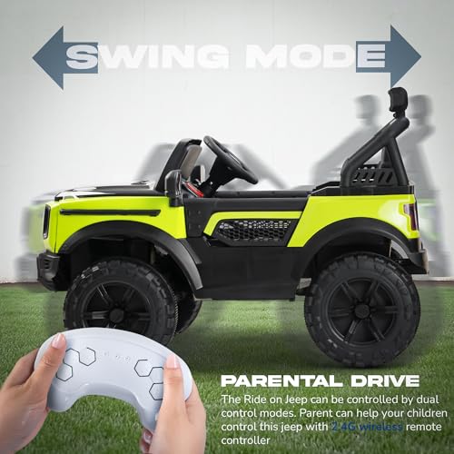 Image of Baybee Benzie 4x4 Battery Operated Jeep for Kids, Ride on Toy Kid Car with RGB Windshield Light & Music | Baby Big Battery Cars | Electric Jeep Car for Kids to Drive 2 to 6 Years (Fluorescent Green)