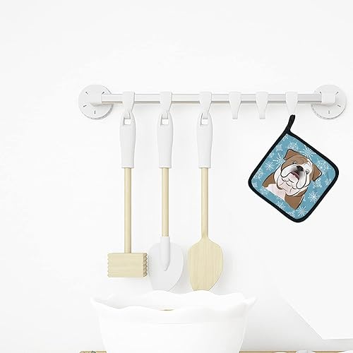 Miniatura 3 de Caroline's Treasures BB1653PTHD - Juego de soportes para ollas de bulldog inglés con copos de nieve, resistentes al calor, almohadillas calientes