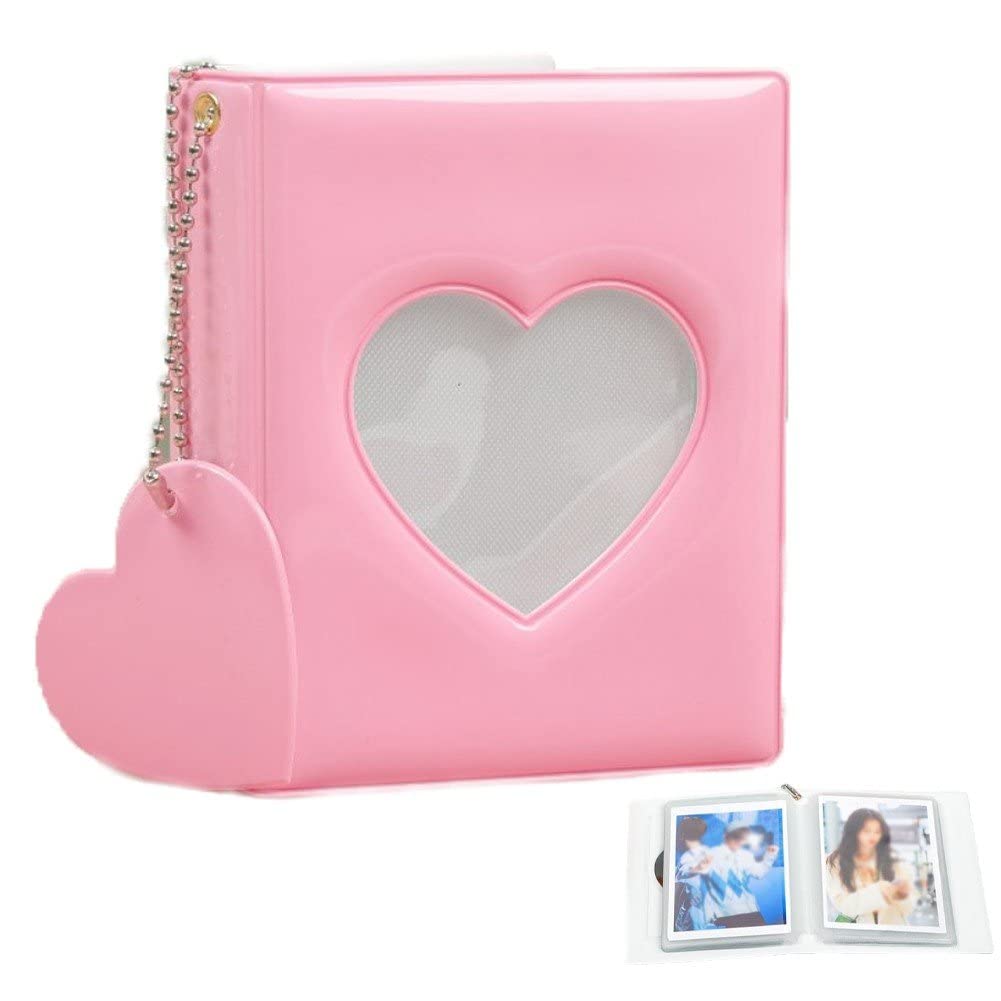 Wudaizhi Pink Solid Color 3-Inch Photo Album Album Hollow Photocard Holder With Heart Pendant Kpop Idol Cards Collect Book Album