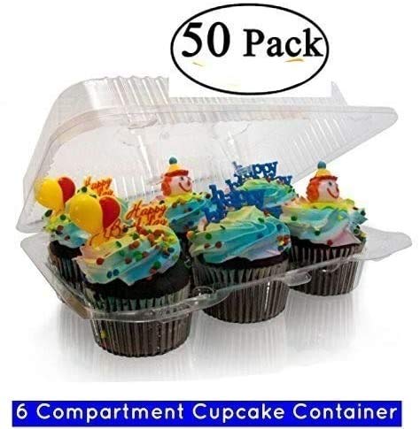 Pizety Case Of 50 6 Cupcake Boxes 6 Cupcake Containers Plastic Disposable 6 Pack Cupcake Containers 6 Compartment Cupcake Containers Half Dozen Cupcake Containers 6 Count 6 Cupcake Holder thumb #1
