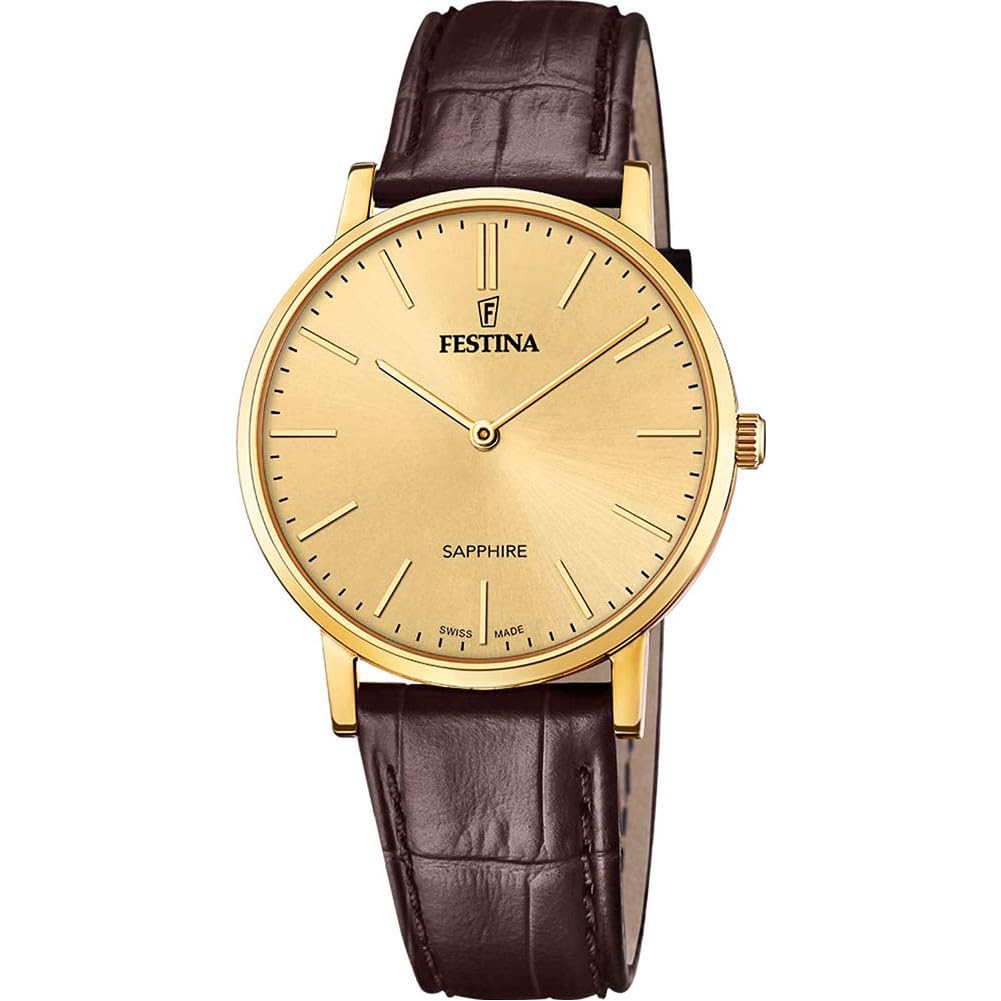 Festina Swiss Made Reloj Hombre Analógico de Cuero Marrón