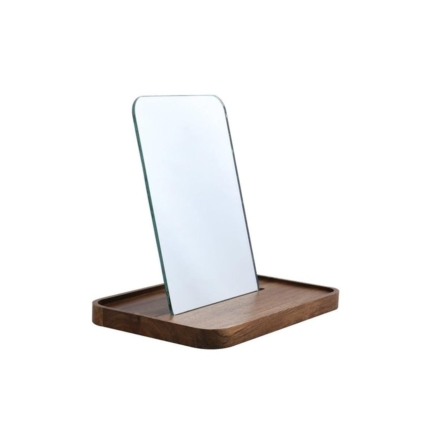 Spirella Badezimmerspiegel Design Alesia – tragbarer Schminkspiegel mit Ablage aus Akazienholz (Braun)