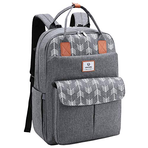 Lekebaby Diaper Bag Backpack for Boy with Changing Pad and Stroller Straps Mom Dad Baby Large Nappy Bag Travel, Gray Arrow