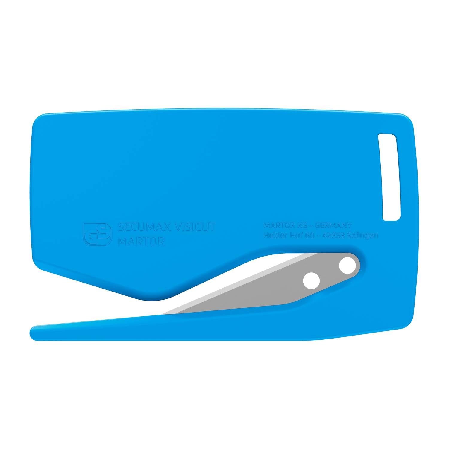 MARTOR 100 x Cuchillos de seguridad, Hoja oculta, SECUMAX VISICUT, Cúter profesional, ligero, plástico, Para diestros y zurdos | Cúter desechable, ojal, punta afilada, film & cuerdas, diestros & zurdos, producción. No. 47012.16