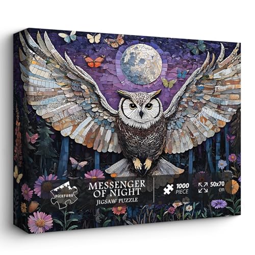 Mosaic Owl Puzzles for Adults 1000 Pieces, PICKFORU Wildflower Plant Forest Bird Puzzle, Impossible