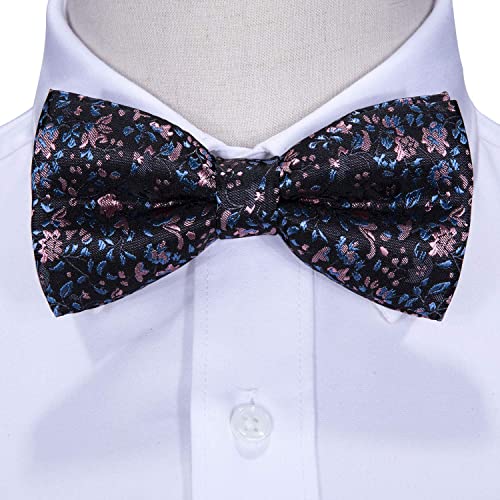 Image of YOHOWA Paisley Striped Men Bow Tie Pre-Tied Formal Adjustable Colorful Bowties Handkerchief Cufflinks Set Wedding Party