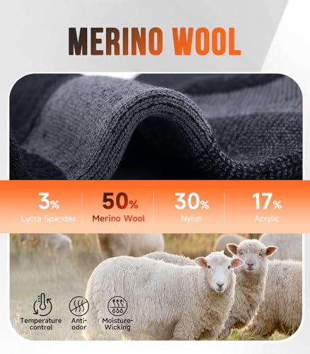 PULIOU Merino Wool Hiking Socks for Men & Women, 3 Pairs Cushioned Moisture Wicking Crew Boot Socks for Work & Outdoors3