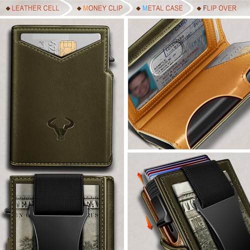 Image of BULLIANT Men Slim Leather Wallet Metal Case Money Clip-Magnetic Closure