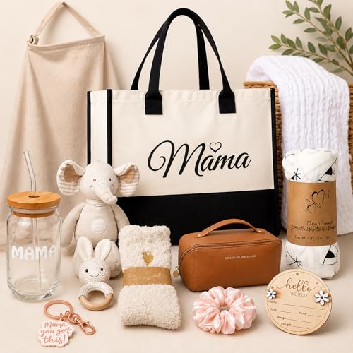Image of New Mom, Mother to be Gift Basket, Care Package | Unique Gift Set for mom & Baby w /Newborn Essentials Expecting Moms Baby Shower After Labor Hospital Gift Variety Gift Bundle w /a Fancy Tote Bag