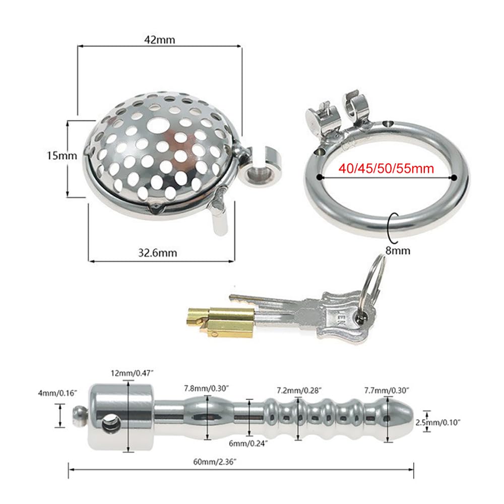 BDSM Elektro Shock Edelstahl Keuschheitskäfig Harnröhren Dilator Metall Elektro Shock Analplug Set SM Butt Plug Penisplug Sex Toys Mit Host E-Stim Bondage Sex Spielzeug für Männer (Ring:50mm)