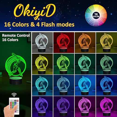 Image of OkiyiD Cricket Gifts for Boys, Cricket Ball 3D Illusion Lamp Night Light with 16 Colors Remote Control, Cricket Accessories Stuff Gift for Boys Men Athletes Birthday Xmas Decor