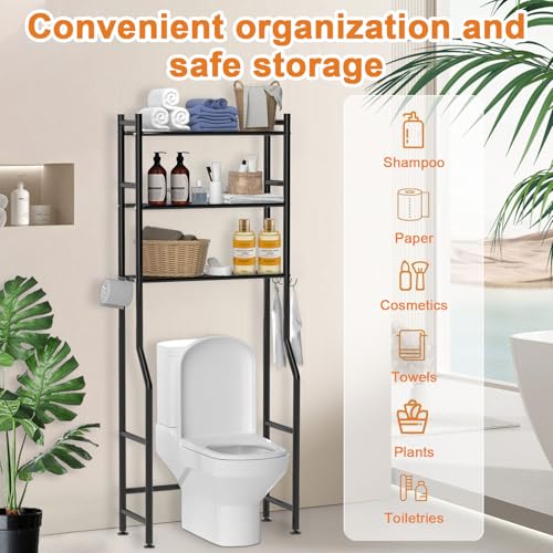 3-Tier Over Toilet Storage Unit with Removable Hooks, Carbon Steel Bathroom Shelves, Toilet Cabinet, 3 Shelves, Towel Rail, Freestanding Toilet Space Saver, 160*65*32cm, Black Kitchen Rack Shelf Stand - Cosy Home Interiors 3-Tier Over Toilet Storage Unit with Removable Hooks, Carbon Steel Bathroom Shelves, Toilet Cabinet, 3 Shelves, Towel Rail, Freestanding Toilet Space Saver, 160*65*32cm, Black Kitchen Rack Shelf Stand - Image 5