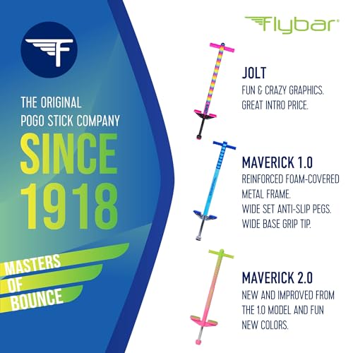 Image of Flybar Maverick Pogo Stick for Kids Ages 5+, 40 to 80 Pounds, Perfect for Beginners, Easy Grip Handles, Anti-Slip Pegs, Outdoor Jumper Toys for Boys & Girls, Outside Toys for Kids