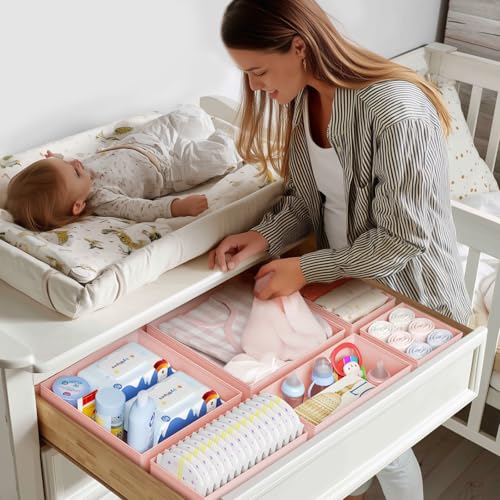 DIMJ Drawer Organizer Clothes 20 Pack - Foldable Baby Organizers and Storage & Dresser Organizer for Bedroom, Closet - Nursery Organization Dresser Dividers for underwear, Sock,Bra, Belt, Tie, Pink by DIMJ - Image 3