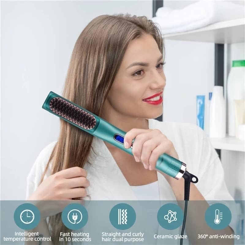 Plancha para el cabello multifuncional con calefacción PTC rápida, ajustable, con revestimiento de turmalina y cerámica, para alisar y rizar, con peine y cepillo miniatura 3