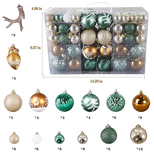 Christmas Ball Ornaments 94Pcs Shatterproof Xmas Decorative Hanging Ornaments With Reusable Hand-Help Gift Boxes Ideal For Holidays Party Decoration Tree Ornaments And Events (Gold&Green&White) #TOP4