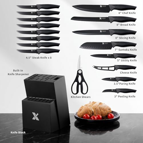 50% Off XANAPON 19-Piece Kitchen Knife Set with Built-in Sharpener