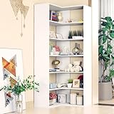 holzart 71' Tall White Corner Bookshelf, 6 Tier L-Shape Corner Shelf Stand, Freestanding Wood Display Stand for Living Room and Office