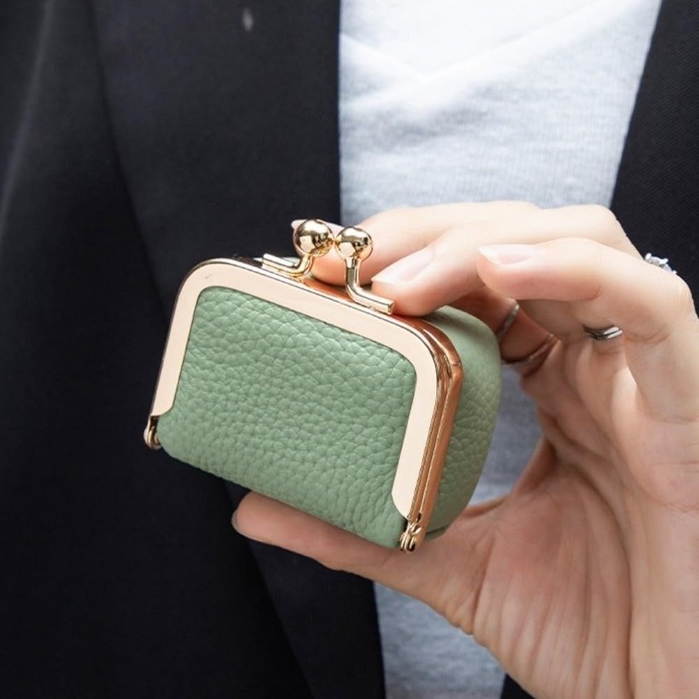 Monedero de Cuero Genuino con Cierre de Beso, Bolso Cuadrado de Cuero de Color sólido for joyería, Mini Bolso Multifuncional for artículos pequeños