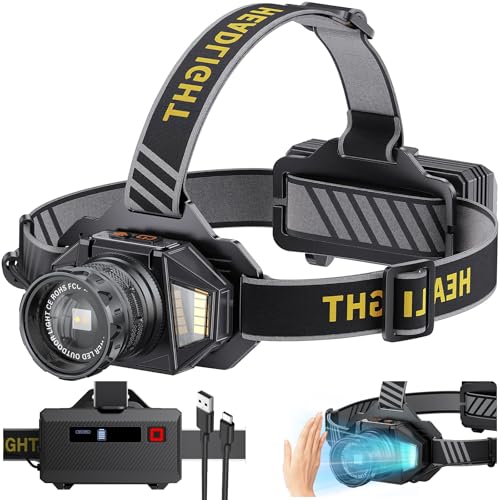 ECHOBUY Lampe Frontale LED Ultra Puissante, 120000 Lumens Lampe Frontale Rechargeable avec 12 Modes, Capteur et Étanchéité IPX7 9000mAh 90° Réglable...