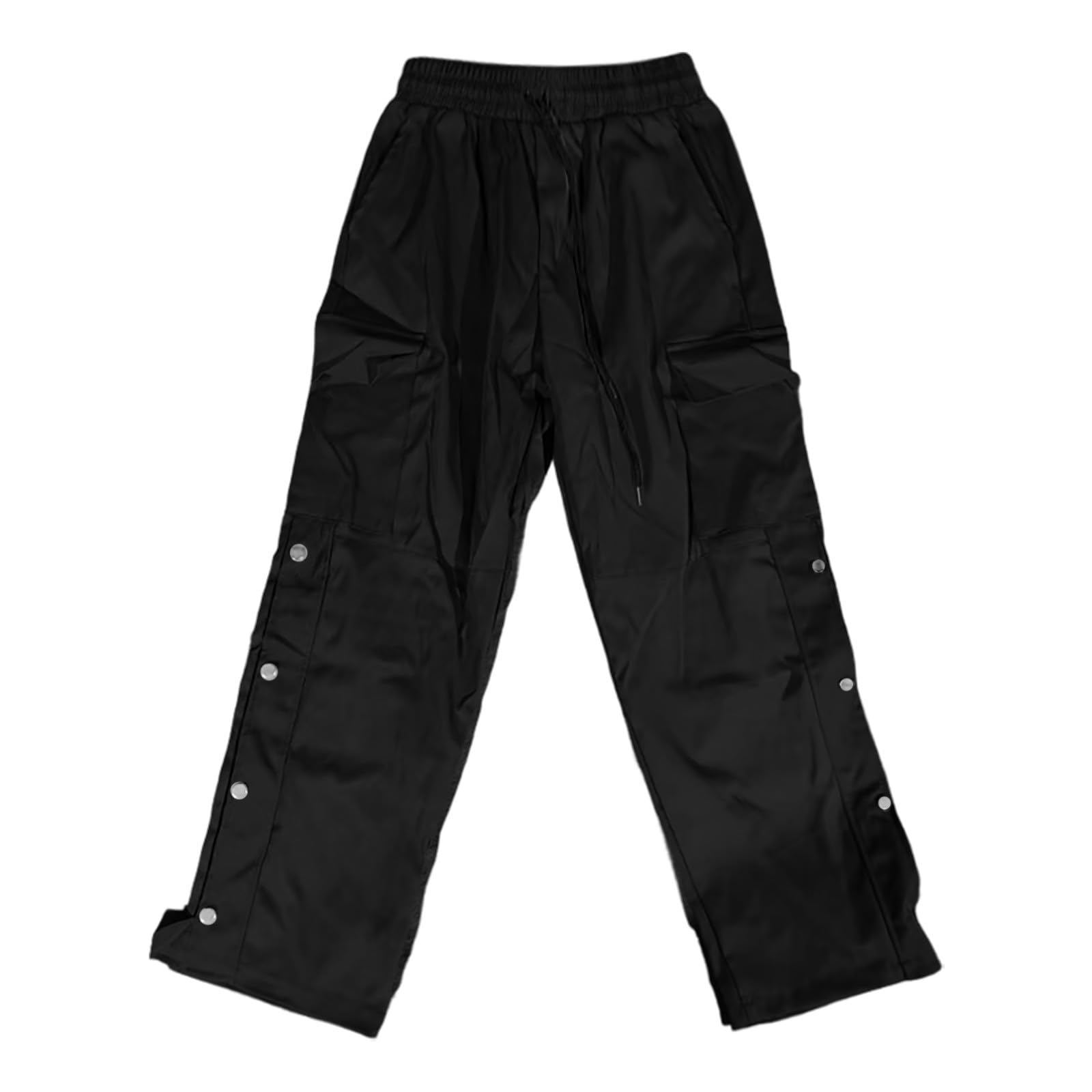 Genérico Pantalones casuales al aire libre con cierre de botones laterales y ranuras. Pantalones holgados funcionales para una comodidad diaria.