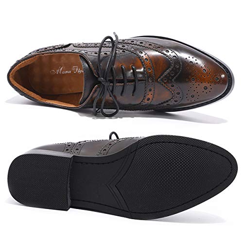 Image of Mona flying Women's Leather Perforated Lace-up Oxford Brogue Wingtip Shoes