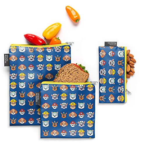Simple Modern Nickelodeon Viacom Reusable Snack Bags for Kids | Food Safe, BPA Free, Phthalate Free, Polyester Zip | Washable & Refillable Sandwich Bag | Ellie Collection | 3 pack | Paw Patrol Faces