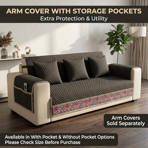 Image of KINGLY Sofa Cover 4 Seater Fully Covered | Stretchable Anti-Slip Slipcover | Washable Furniture Protector | Chocolate Brown | Set of 2 | Seat & Back |