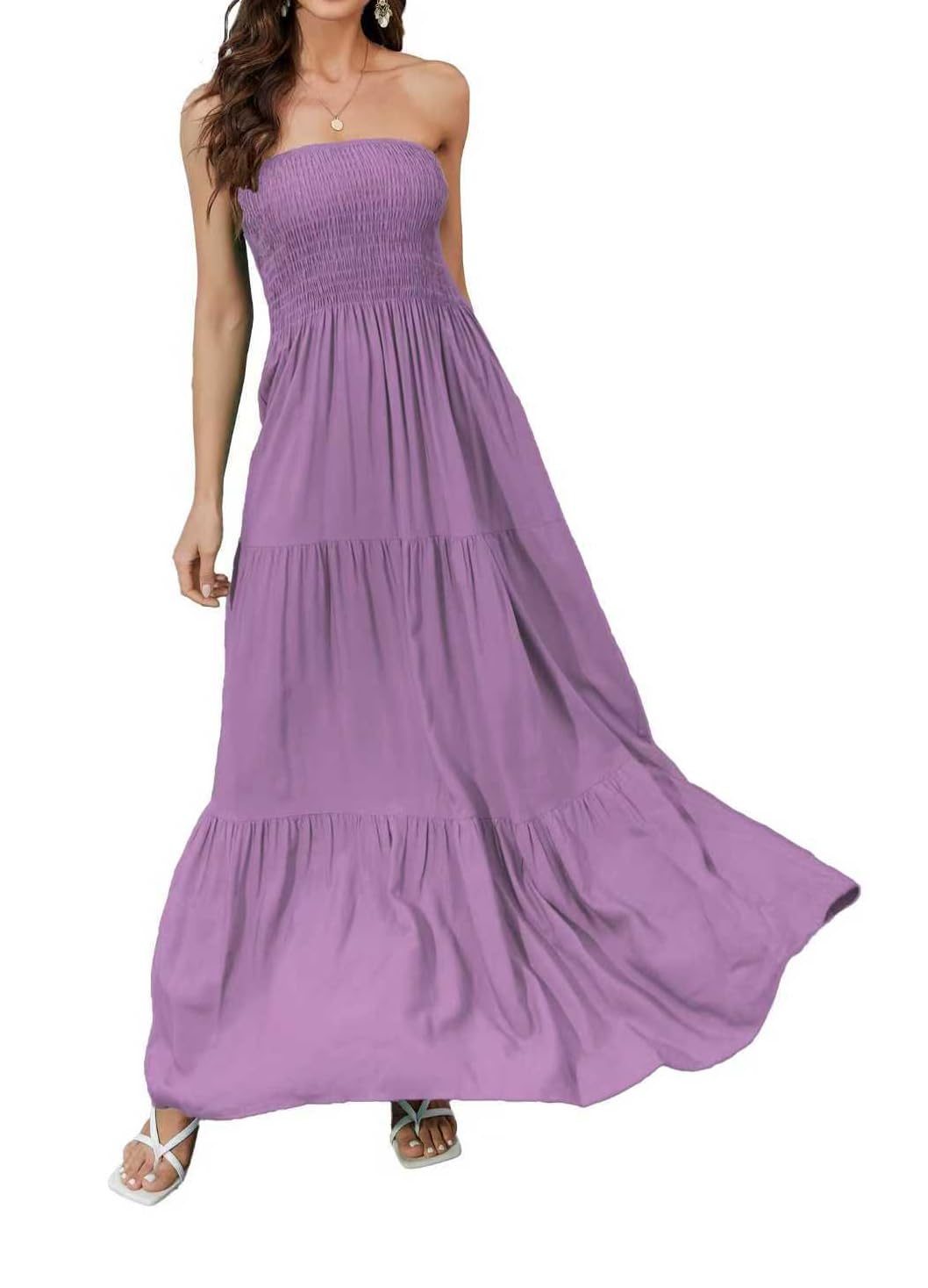 Daenery Women Strapless A Line Maxi Dress Tube Top Backless Casual Summer Dress