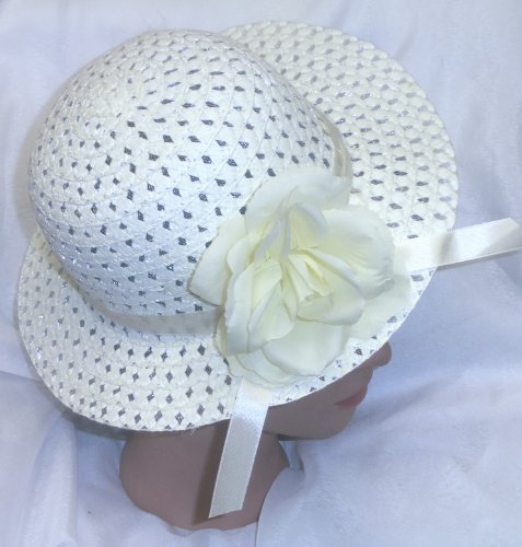 Cream Yellow Easter Hat Woven Spring Hat w/ Yellow Rose Tea Party or Dress Up