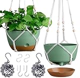 Set of 2-10 Inch Hanging Planters for Indoor Plants with Self-Watering Includes Hanging Pots for Plants, Outdoor Hanging Plant Pot with Drainage, and 2 Types of Baskets Hangers (Green, 10inch)
