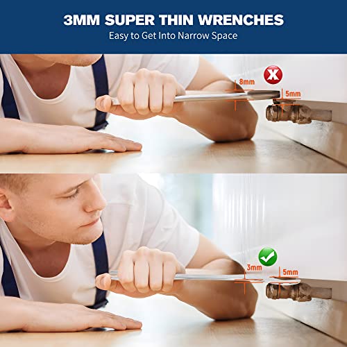 Forca Super Thin Open End Wrench Set 10 Pieces Metric, 5.5Mm To 27Mm, Mirror Polished Thin Wrenches Set Ultra-Slim Wrenches With Rolling Pouch (10Pc Metric) #TOP2