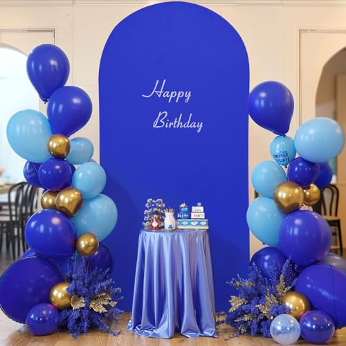Image of Royal Blue Arch Backdrop Cover 6.6FT Spandex Fitted Wedding Arch Stand Covers Round Top Chiara Arch Covers Stretchy Backdrop for Birthday Party Ceremony Banquet Decoration