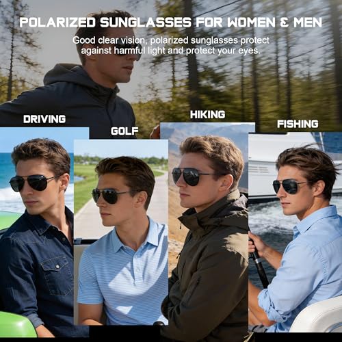 Image of Sunglasses Men Polarized Aviator Sunglasses for Men Women Fishing Driving Sun glasses Metal Frame UV Protection