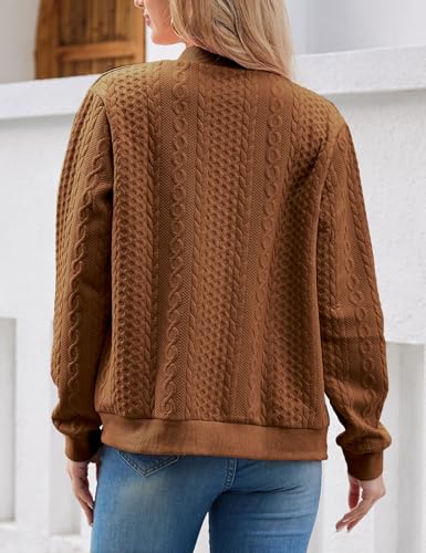 Image of WROLEM Women's Zip Up Cardigan Sweater Cable Hoodies Long Sleeve Jacket Outfits Crewneck Casual Coat