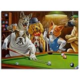 Dogs Playing Pool Billiards Canvas Prints Dogs Animals Poster Wall Art For Home Office Decorations...