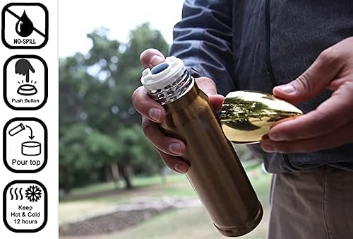 Fittec Thermos Bottle -Stainless Steel Bullet Tumbler Thermos-Double Walled Vacuum Insulated Flask-Outdoor Travel - Leak Proof & Lightweight (Gold, 17Oz (500Ml)) #TOP5
