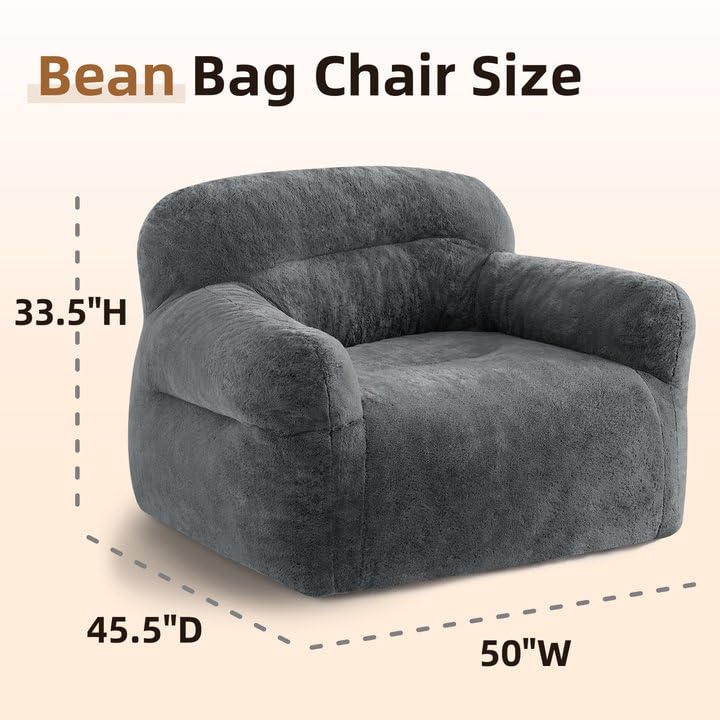 Image of Spacocld Giant Bean Bag Chair for Adults - Large Bean Bag Couch with Armrests, Bean Bag Sofa Stuffed High-Density Foam, Plush Lazy Sofa Comfy Chair, BeanBag for Bedroom, Living Room (Dark Grey)
