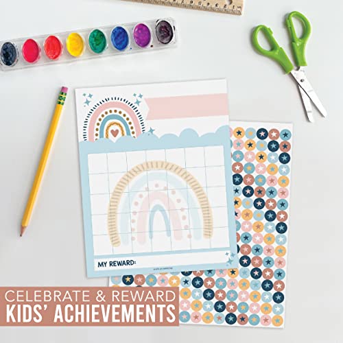 Image of Hadley Designs Sticker Chart for Kids Behavior at Home - Sticker Reward Chart for Kids, Star Charts for Toddler, Star Charts for Good Behavior, Boho School Reward Stickers for Classroom Incentives