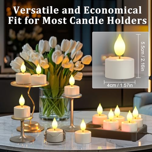Image of PChero Rechargeable Flameless Tealight Candles with Remote & Timer, 6 Pack | Charging Base, 3D Flickering Wick, 5-Level Brightness, 42-110 Hour Runtime, for Home, Weddings, Halloween and Christmas Decor