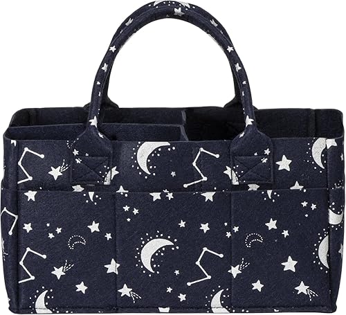 Image of Sammy & Lou Diaper Caddy Organizer - Collapsible Tote Bag with Handles - Organizer for Diapers, Wipes & Baby Changing Supplies - Felt Storage Organizing Bin for Car, Desk, Nursery (Constellation)