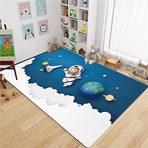 bailongma Cartoon Rocket Astronaut Teppich Kinderzimmer Weltraum Flanell Bodenmatte Teen Zimmer Teppich Niedliche Krabbelspielmatte Nachttisch Teppich B3357 120×180CM Cover