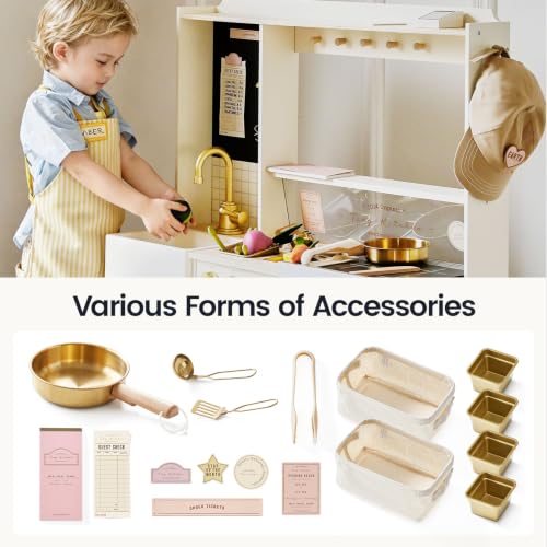 Image of Tiny Land Wooden Play Kitchen with 2-in-1 Bistro Play
