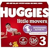 Huggies Size 3 Diapers, Little Movers Baby Diapers, Size 3 (16-28 lbs), 136 Count, Packaging May Vary