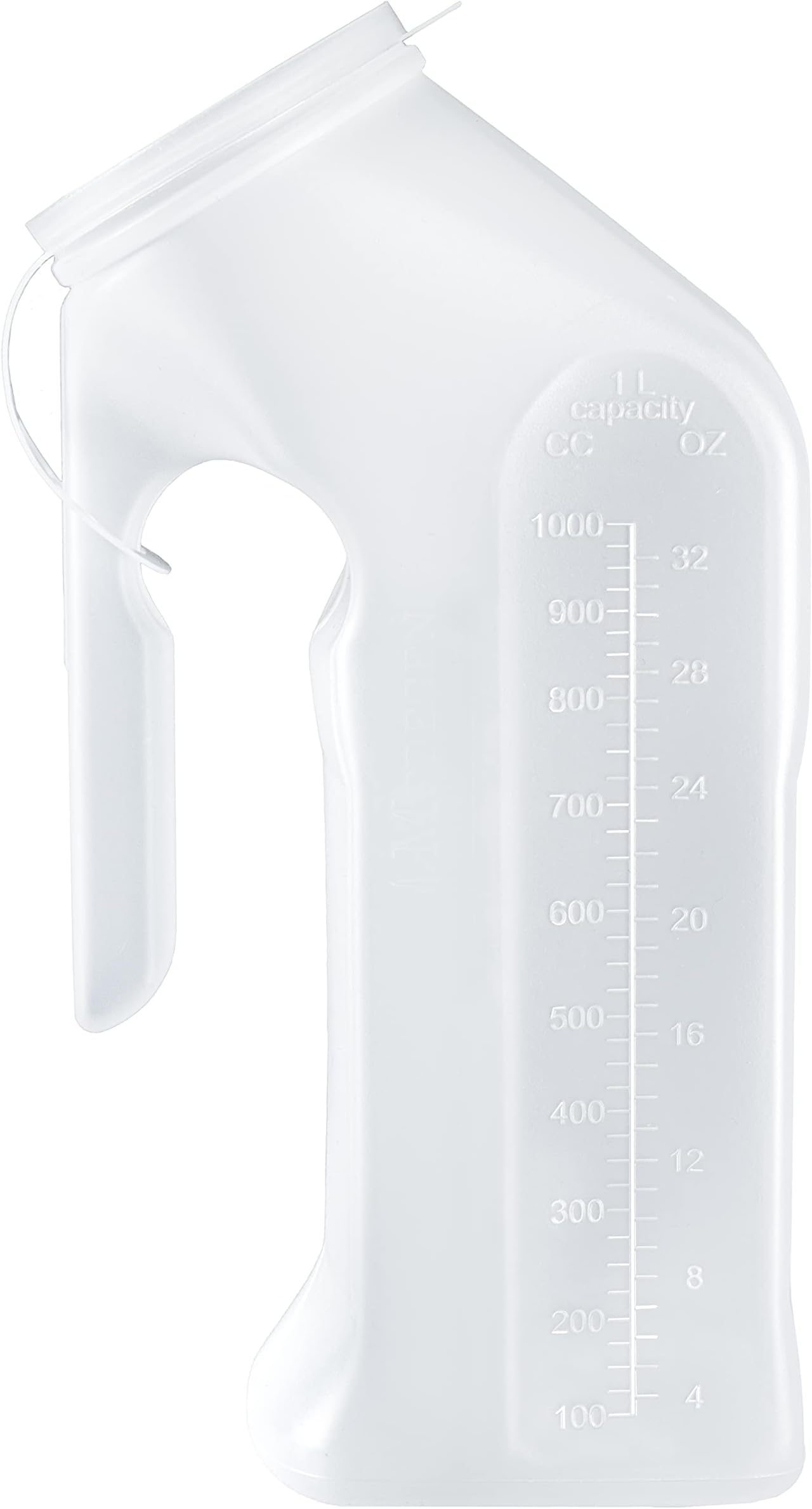 Male Urinal with Transparent Lid - Translucent Body, Graduated, Plastic - 1 qt / 1000 mL, 6 Count